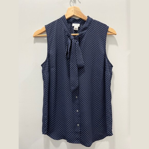 J.Crew Sz XS/Extra Small Navy Blue Polka Dot Blouse - Picture 1 of 5